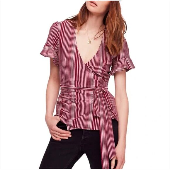 Free People Size Extra Small XS Wrapped Around My Finger Wrap Top Striped Blouse - Picture 7 of 7